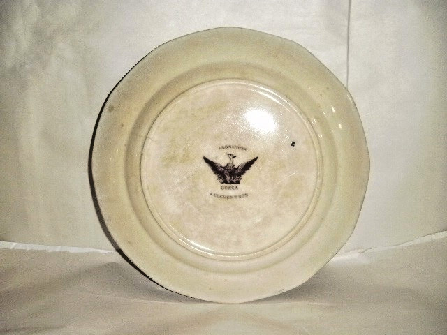ANTIQUE FLOW BLACK 9-1/4″ COREA PATTERN MULBERRY DINNER PLATE CLEMENTSON 1839-64