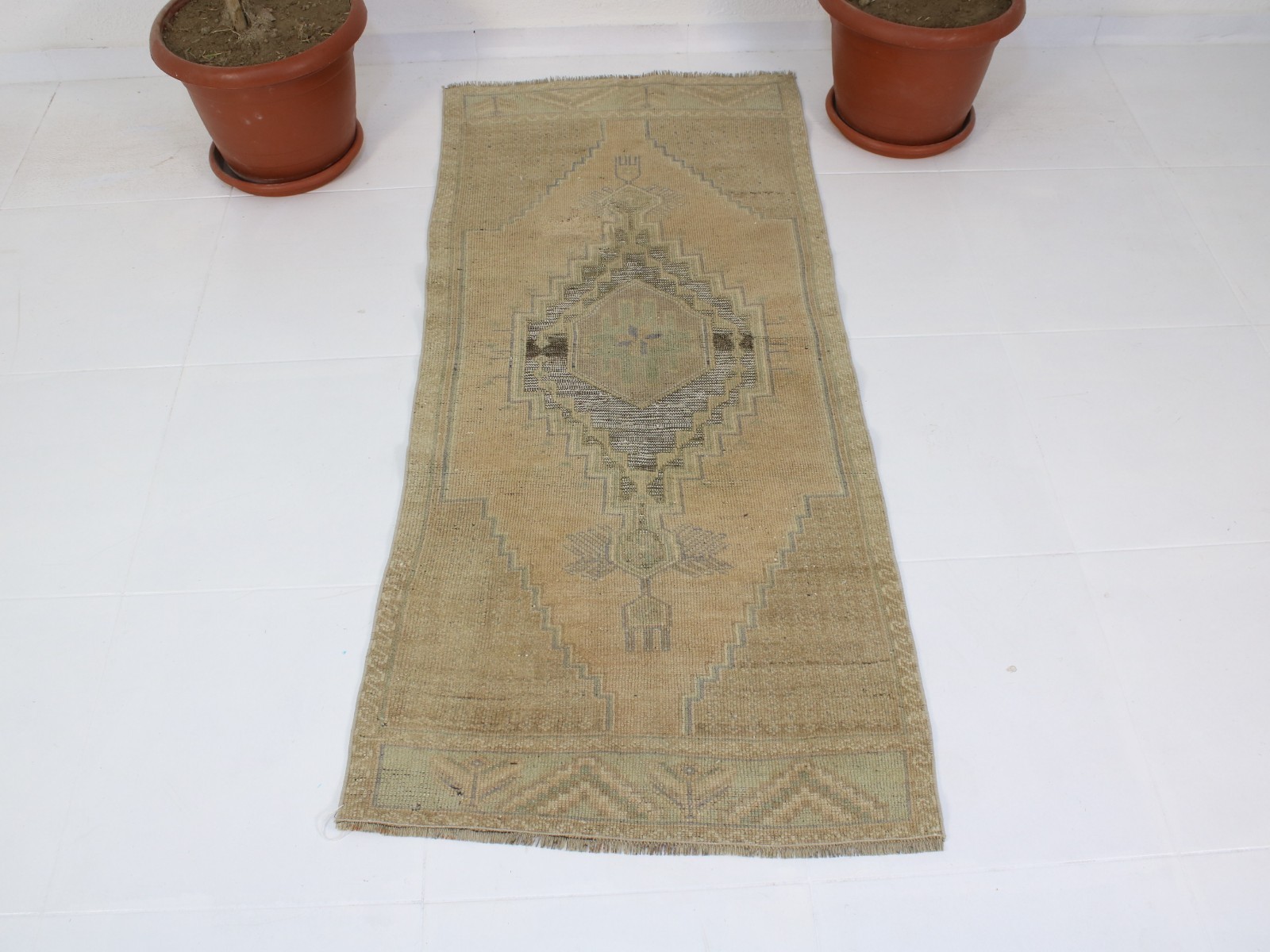2.3×5.4 ft Vintage Turkish Accent Rug, Handmade Wool Small Carpet, Orange Brown