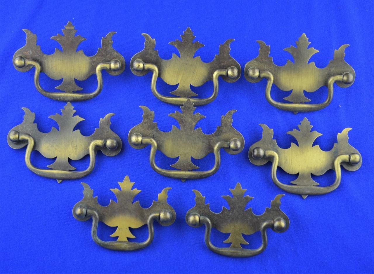VINTAGE BRASS PLATED CHIPPENDALE BATWING BAIL PULLS (8) – 2 SIZES (6 & 2)