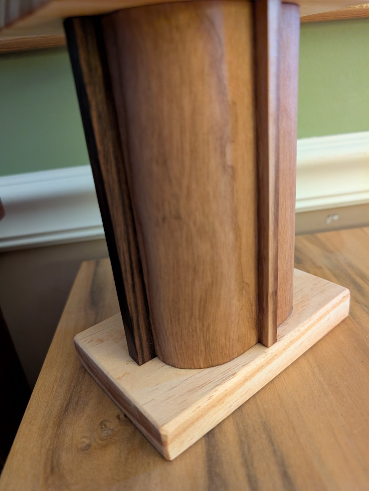 Handcrafted Cherry, Walnut, And Pine Wood Lamp With Cherry Veneered Lampshade