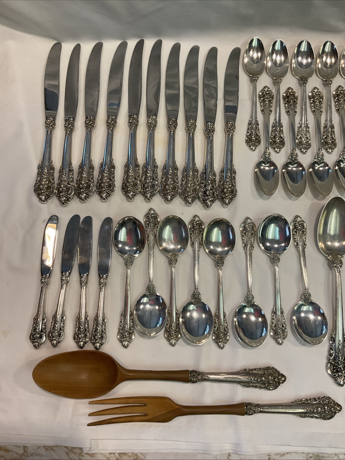 93pc Wallace Sterling Silver Grande Baroque Flatware 10 Person Service + More