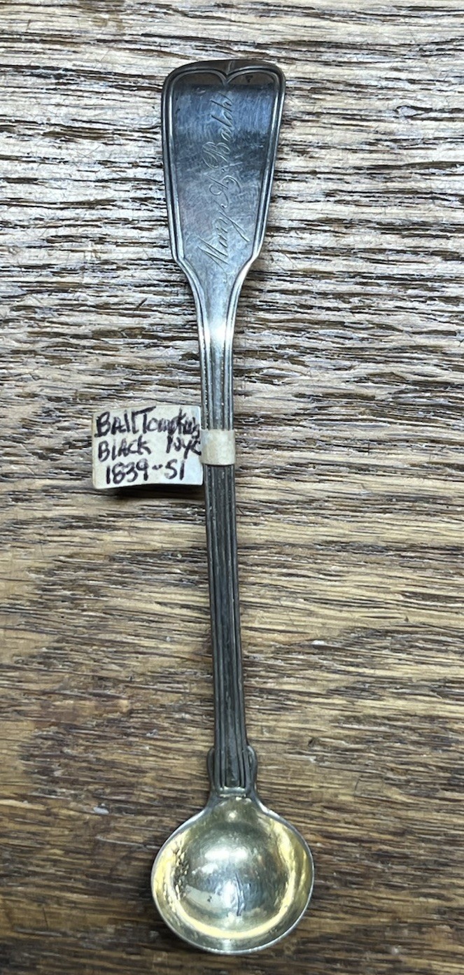 American Coin Silver Fiddle Thread Mustard Ladle Ball Tompkins Black NYC Mono