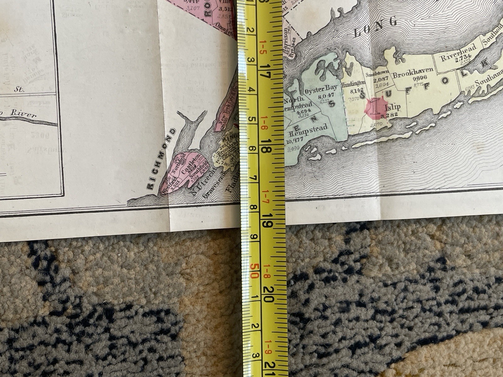 Antique Census Map State of New York Hand Colored D.T. Valentine Lithograph