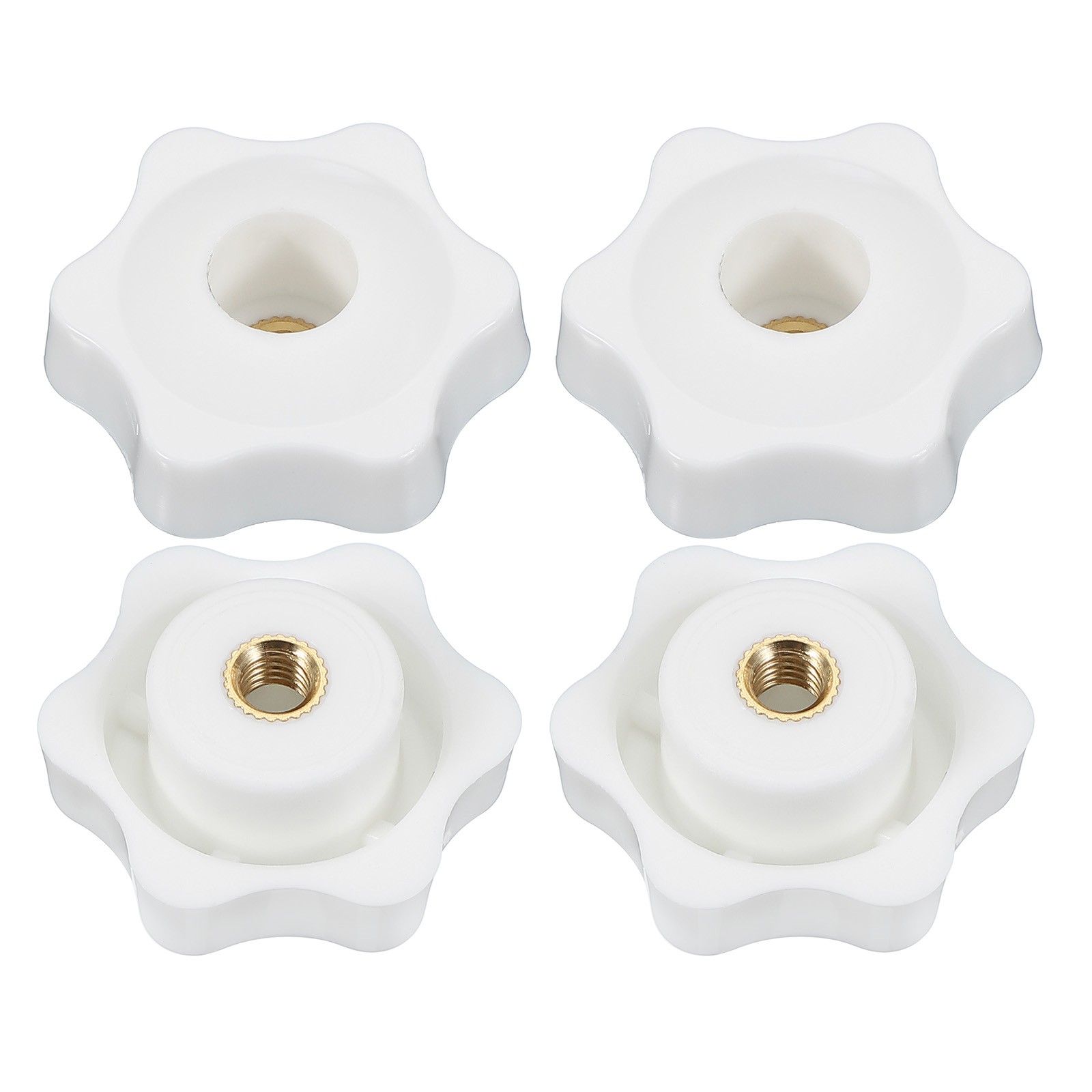 M6 x 38mm Through Hole Knob Nut Screw 4 Pcs Brass Female Thread Knob White
