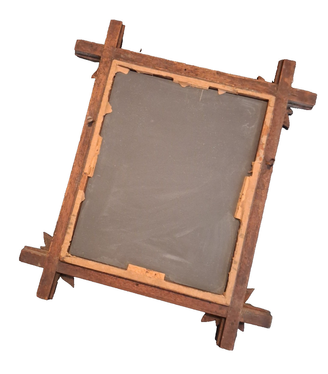 Antique Adirondack Black Forest Style Tramp Art Carved Wood Frame Mirror