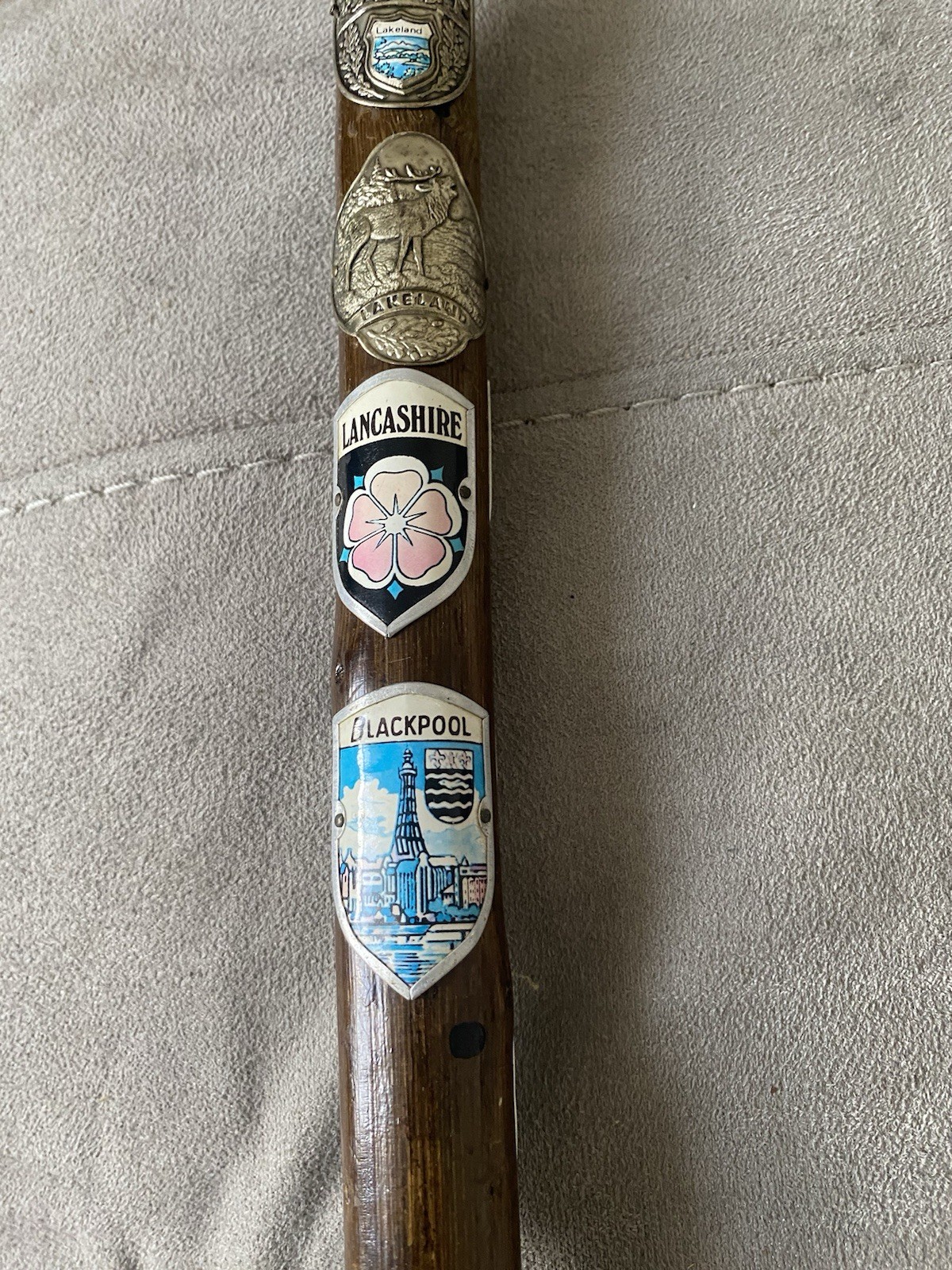 Vintage Walking Stick With Place Plaques/shields 3ft 4inch