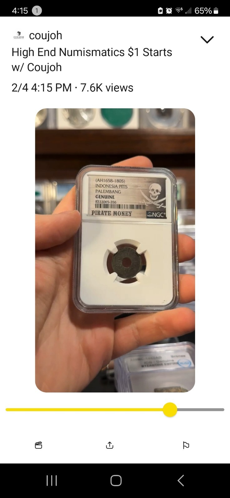 NGC graded genuine pirate money. 1658-1805 Indonesia Palembang