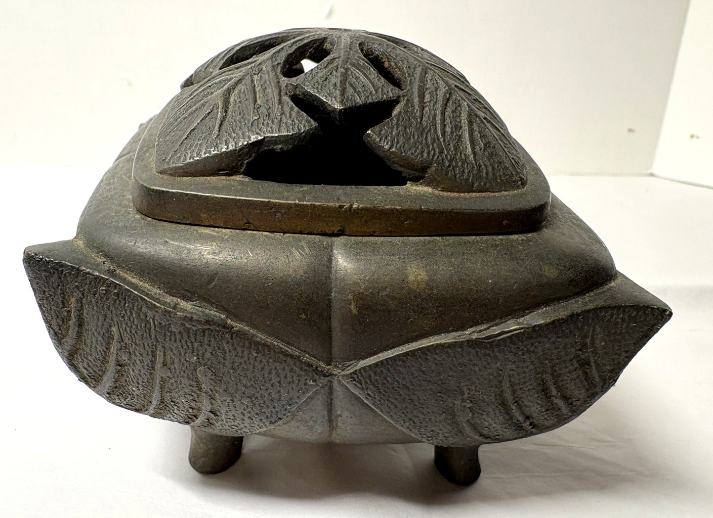 19th Century – 3.5″ Chinese Incense Burner Footed – Floral Motifs- Vented Top