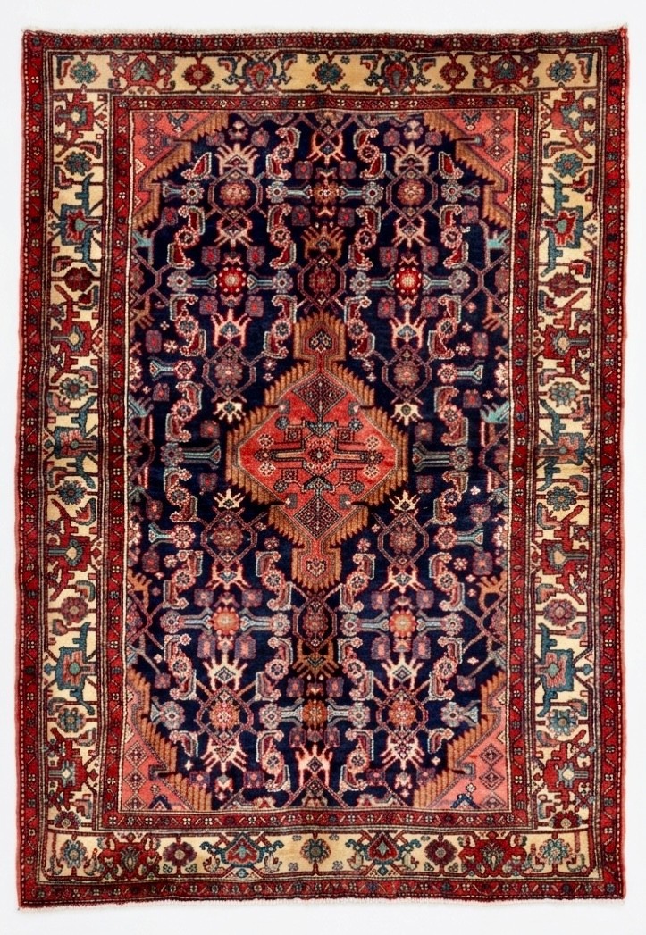Hand Knotted Vintage Hamedan 5×7 Wool Tribal Area Rug Navy Blue Oriental
