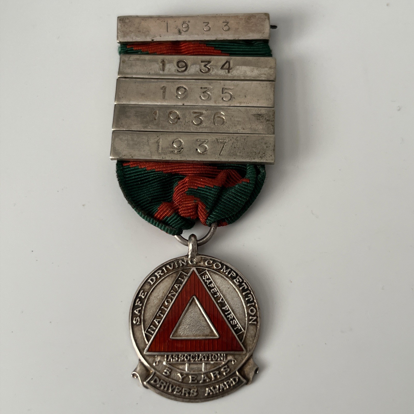 Safe Driving Drivers Award Sterling Silver Fob Medal 1933 Hallmark 5 Silver Bars