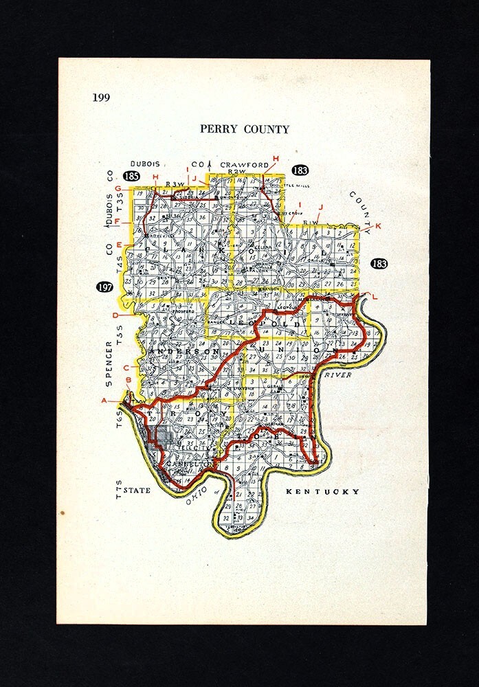 1917 Bowen Auto Road Map Perry County Indiana Tell City Hawesville Troy IN
