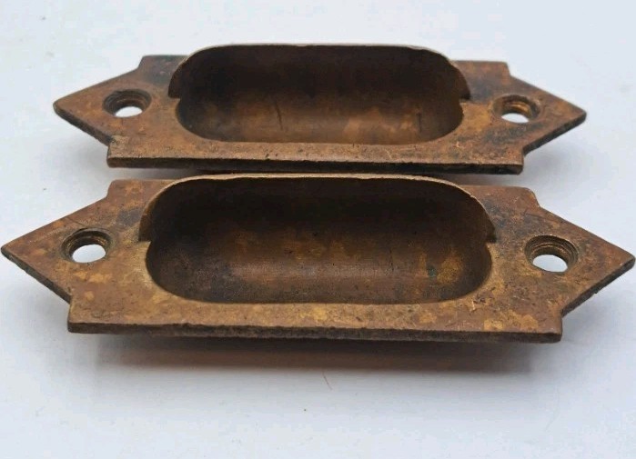 Antique Brass Recessed Window Sash Lifts Pulls Vintage Hardware Set of 2