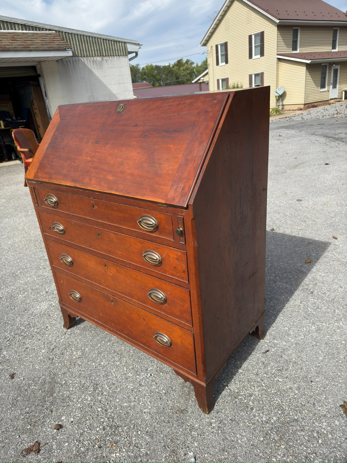 antique hepplewhite cherry slant front desk pa 1810 french foot country federal