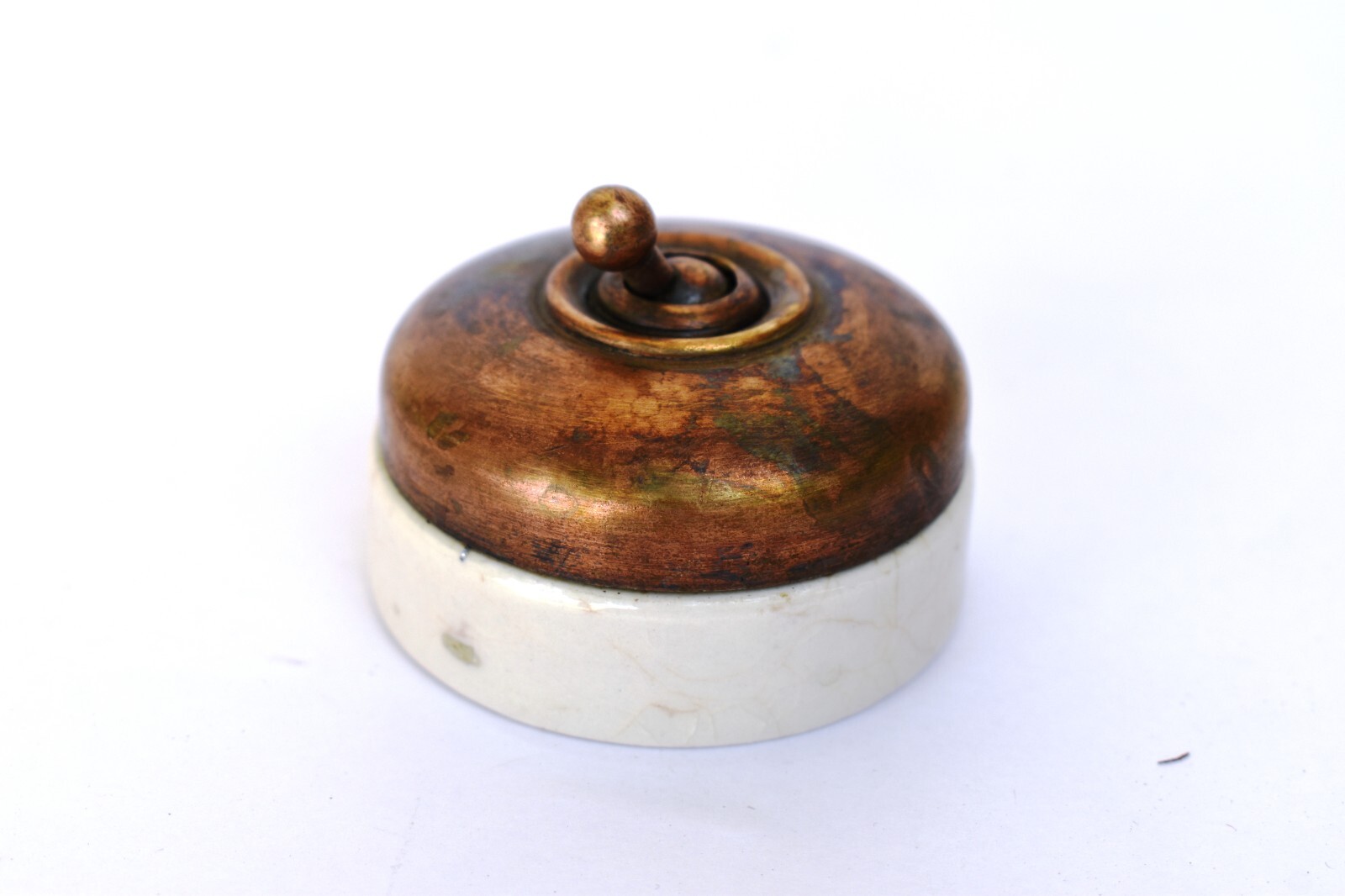 Vintage English Light Switch Electric Brass Ceramic Slickex Vitreous England”F6