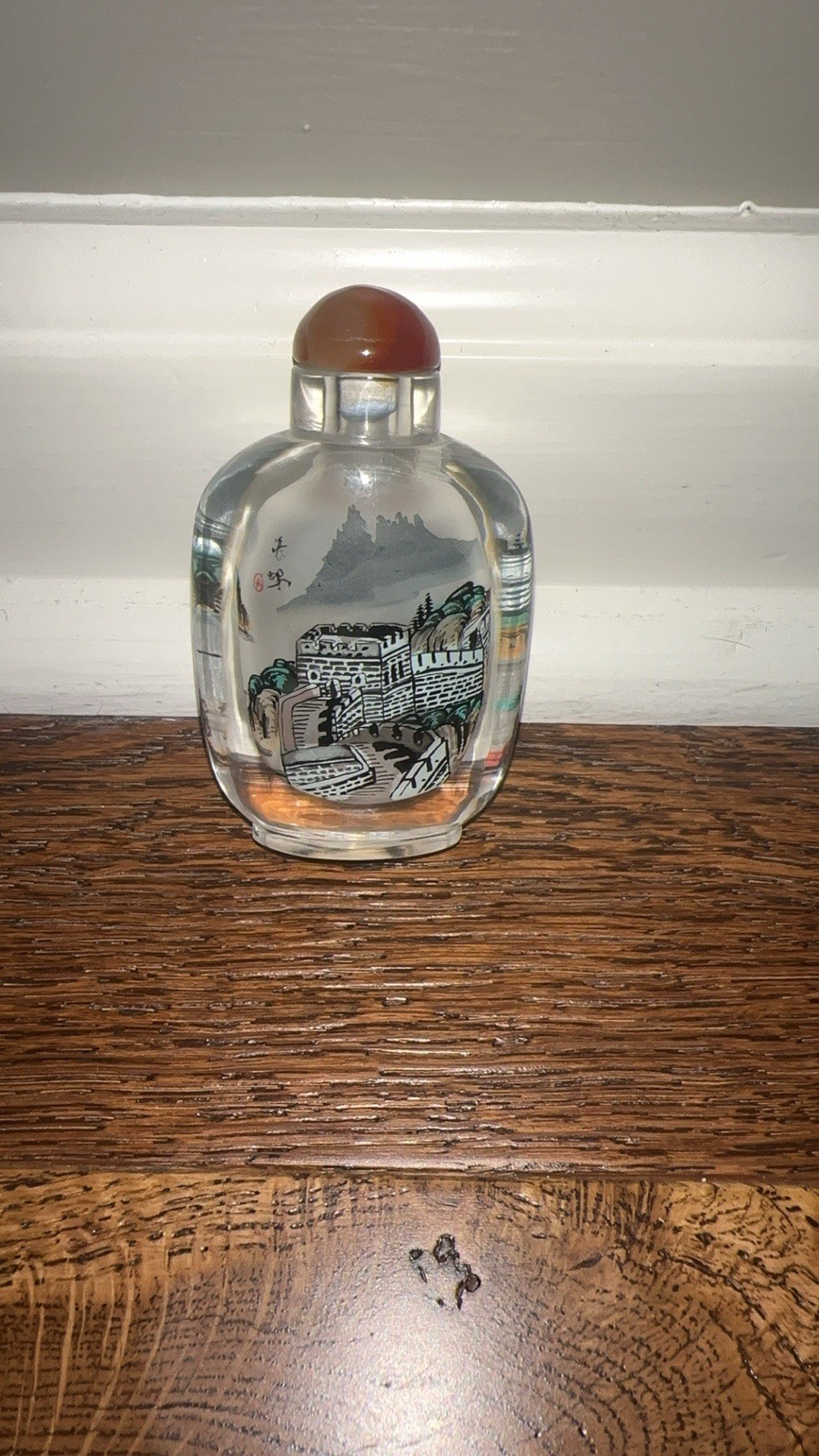 CHINESE REVERSE INTERIOR PAINTED GLASS SNUFF BOTTLE VINTAGE SMALL
