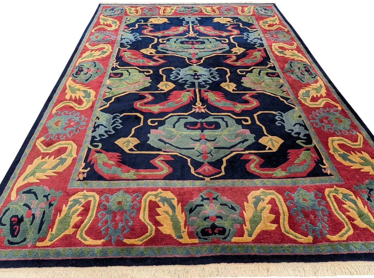 Tufenkian Rug 9×12, Navy Blue and red, Colorful, Tibetan – Nepali Carpet, Wool