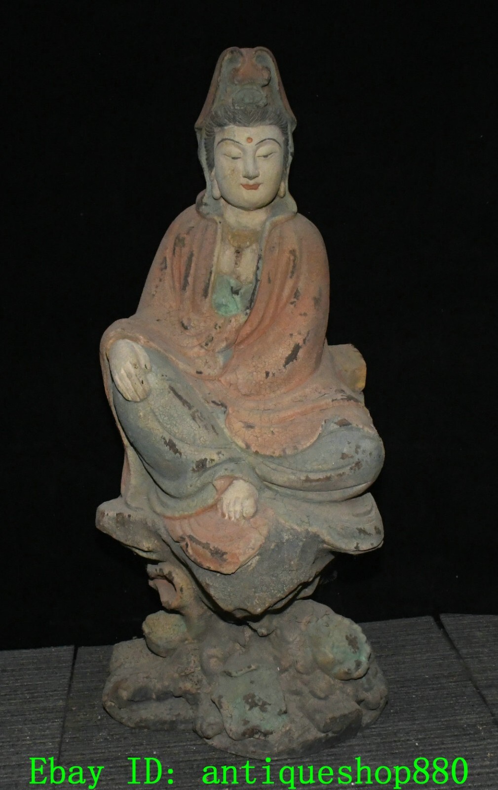 31.4”Old Tibet Temple Wood Painted Ruyi Kwan-yin GuanYin Quanyin Buddha Statue