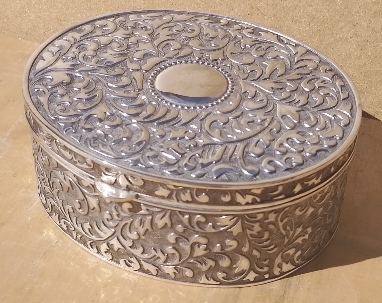 Vintage Old Antique silver plated dressing table storage Lid storage art large