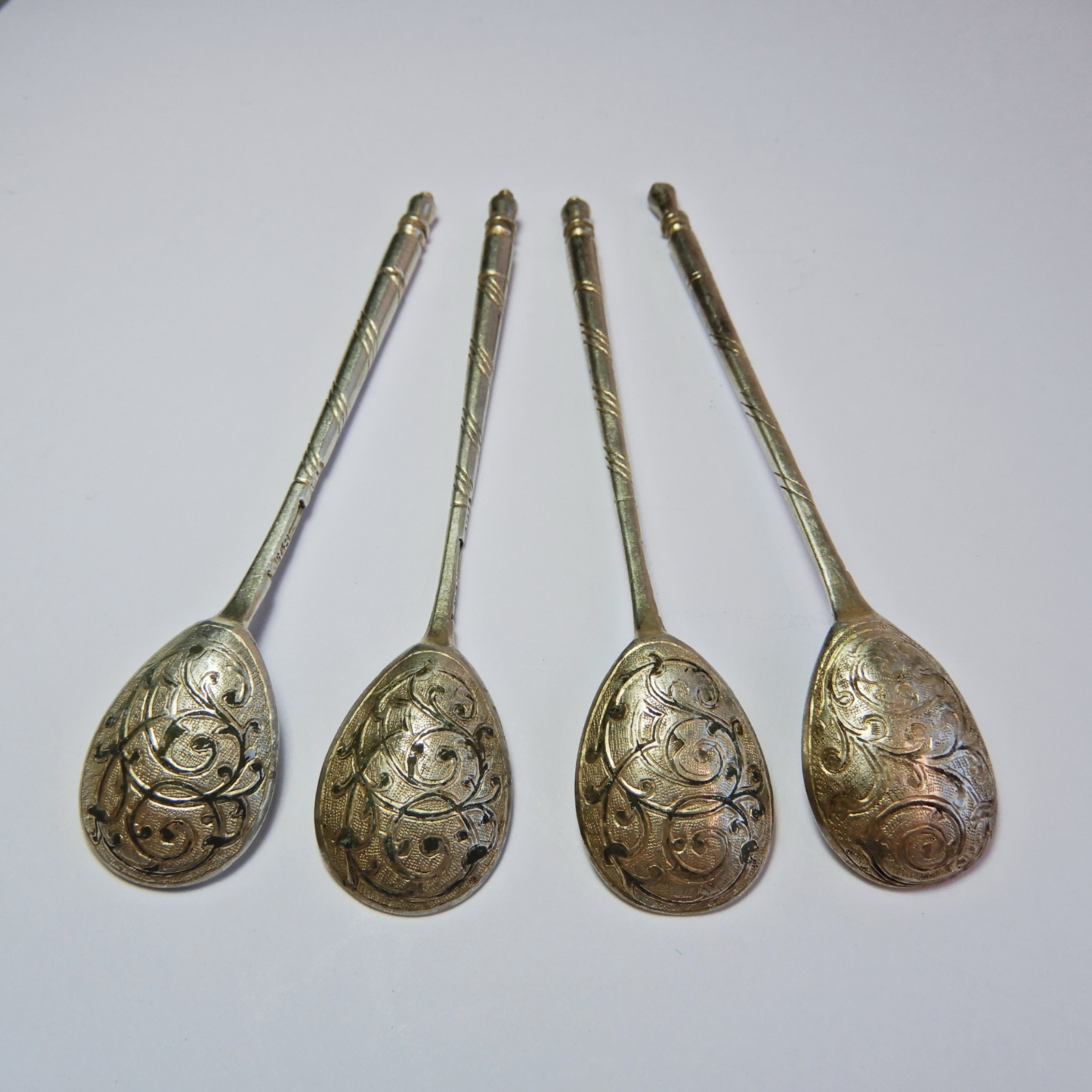 Antique Imperial Russian 84 Silver Spoons Set of 4 Hallmarked ИА Moscow 1866 43g