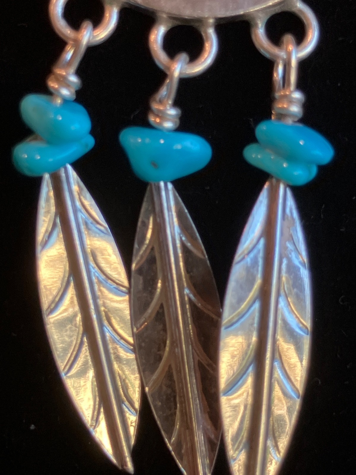 VINTAGE STERLING SILVER CHAIN BUFFALO NICKEL NECKLACE TURQUOISE NUGGET DANGLES