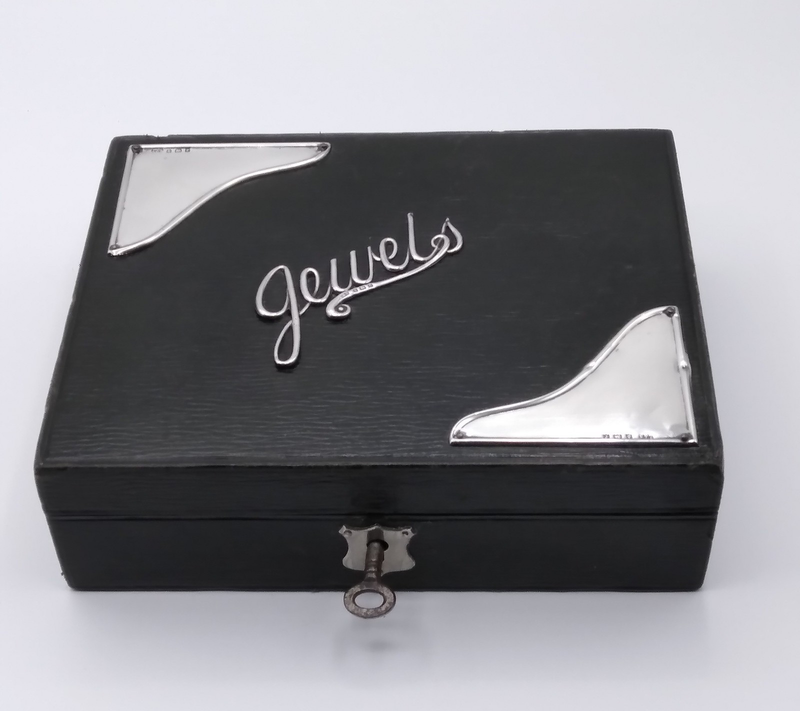 Rare Antique Sterling Silver Mounted Jewellery Box -with key – Birmingham 1905