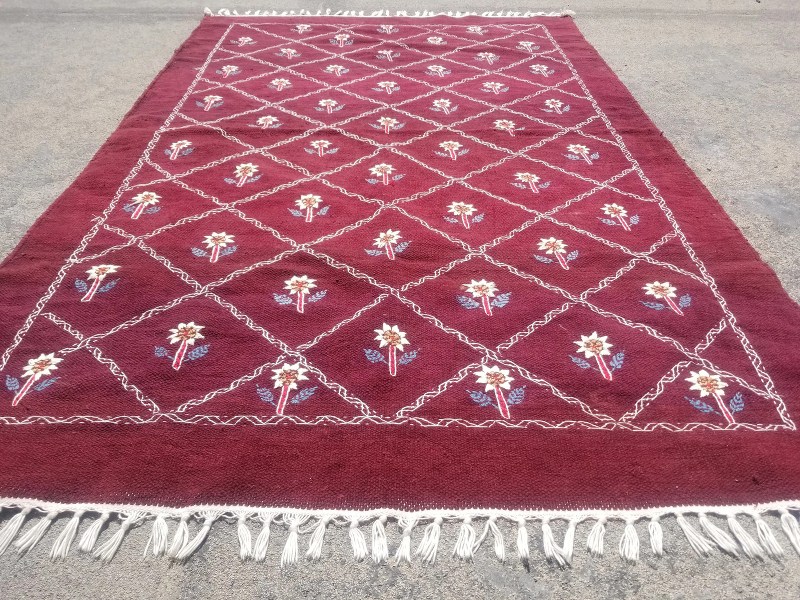 Vintage Traditional Handmade Oriental Floral Embroidered Wool Kilim 5.10×3.9ft