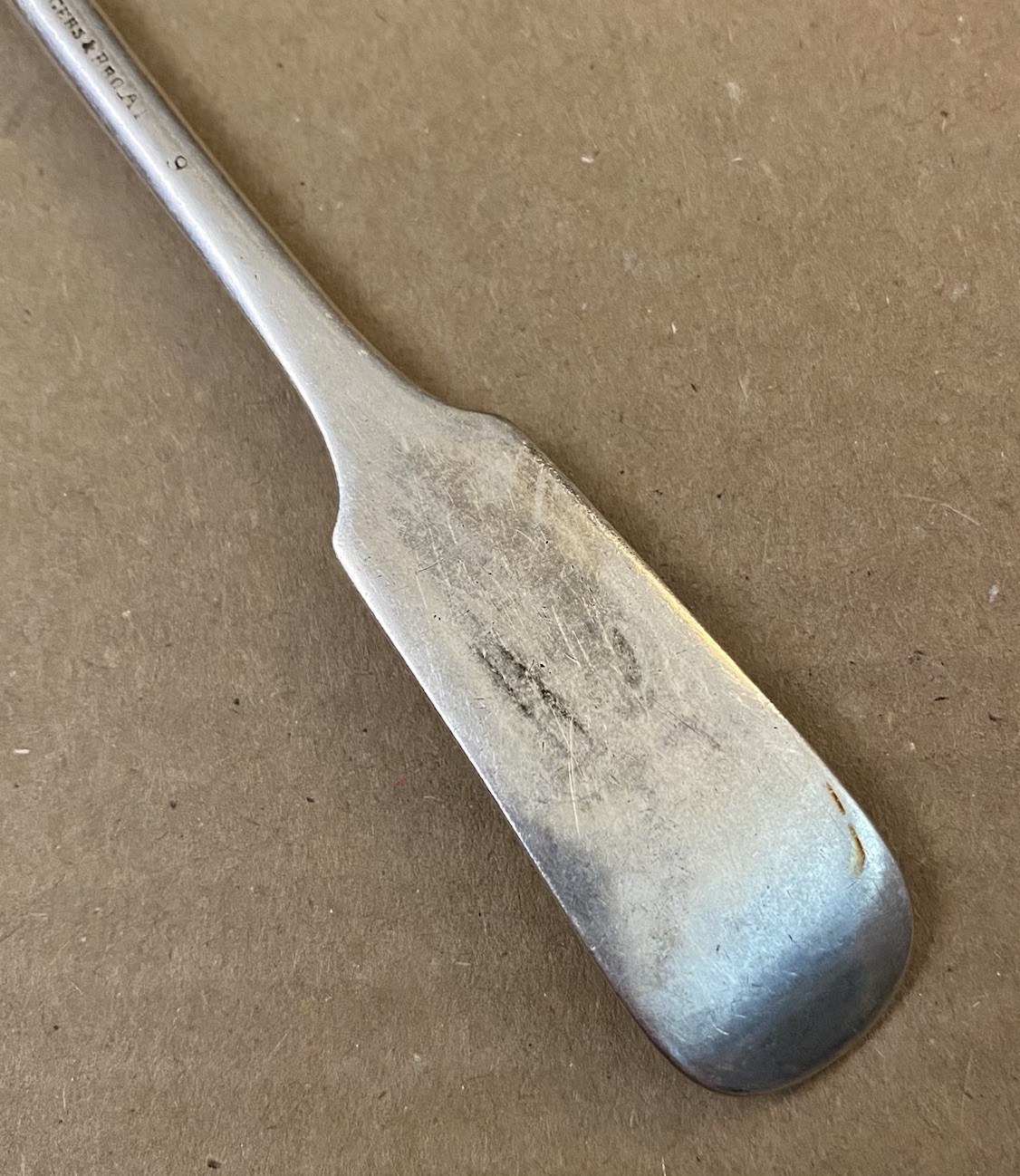 Antiq Rogers & Bros Silverplate 7 1/4” Tipped Oval Soup Spoon Wing Fiddle Mono