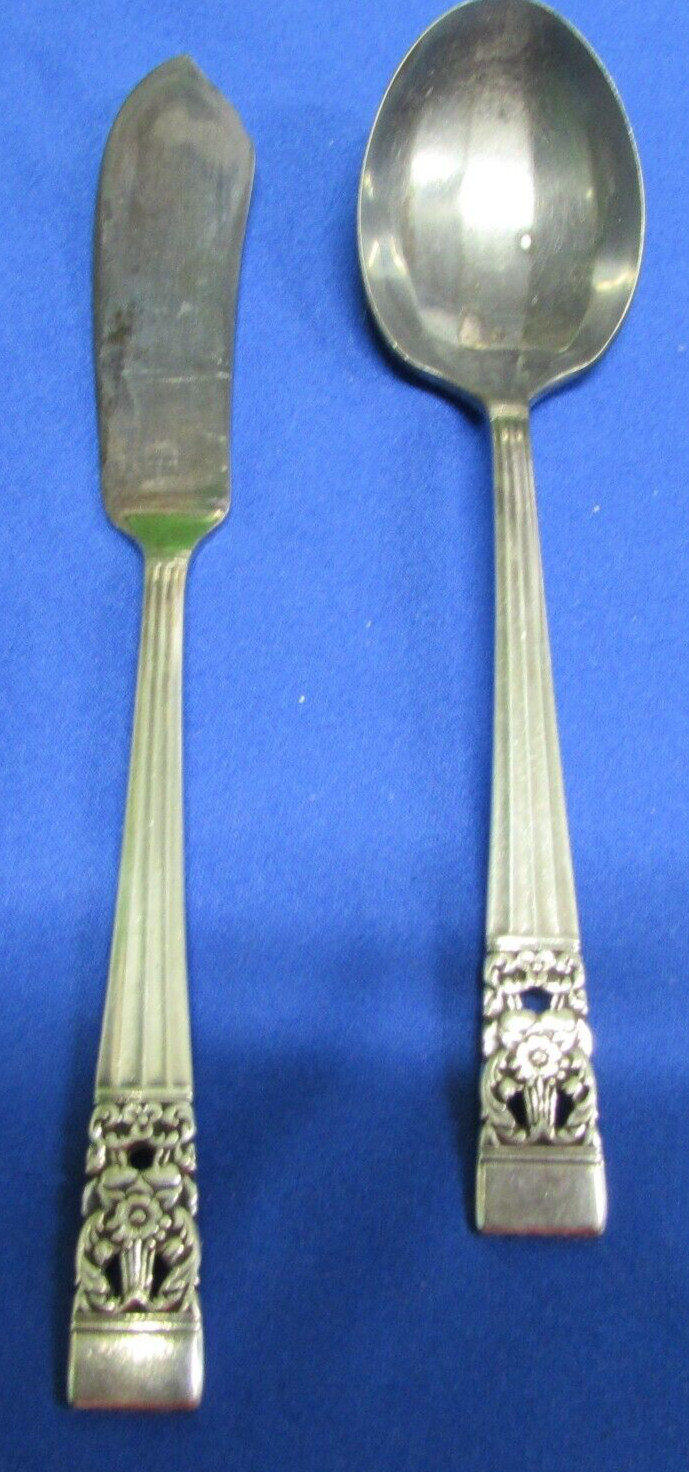 Community Oneida Silver Plate CORONATION Master Butter Knife & Sugar Spoon
