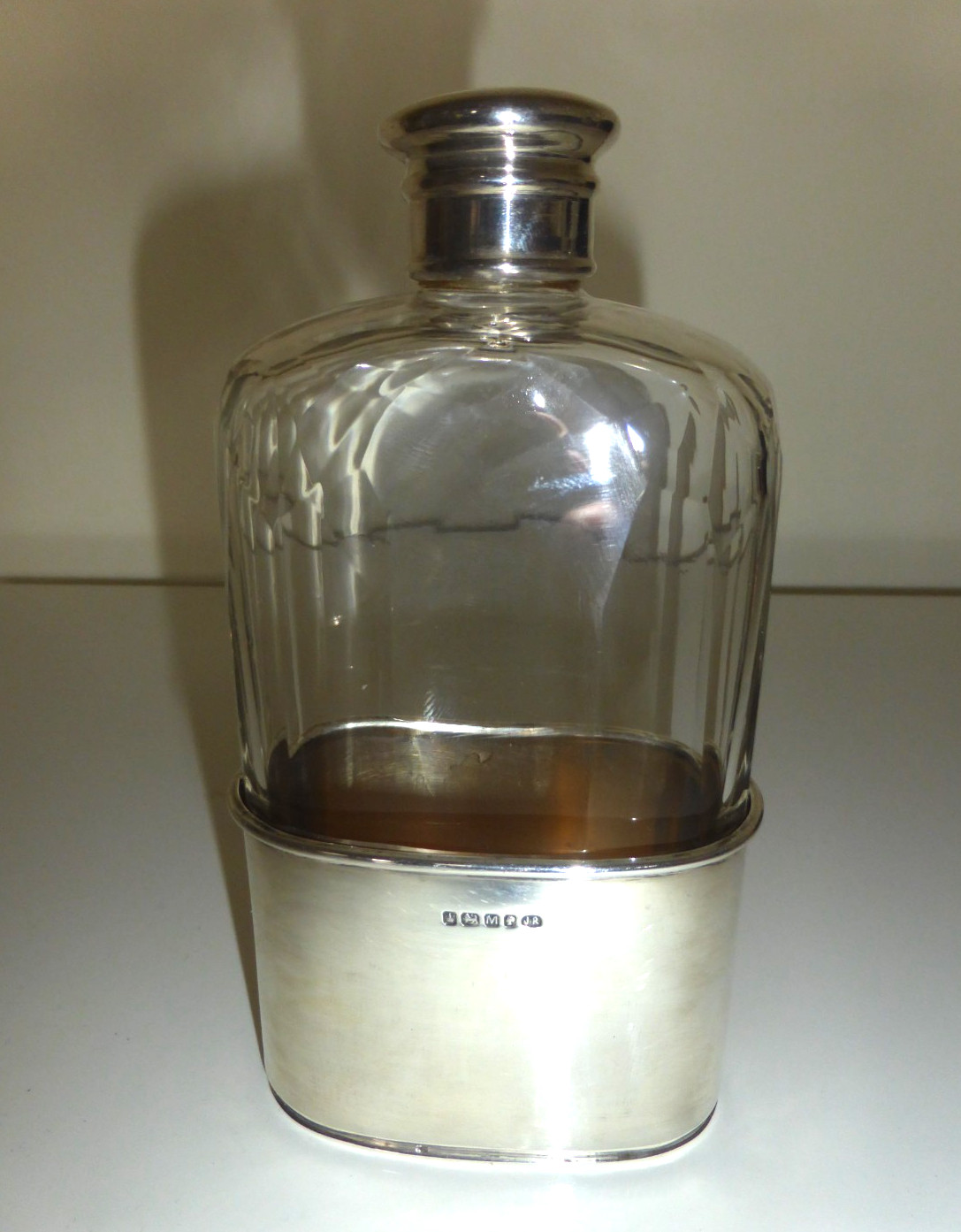 victorian heavy 401 grams sterling silver and cut Glass Hip Flask 1879 stunning