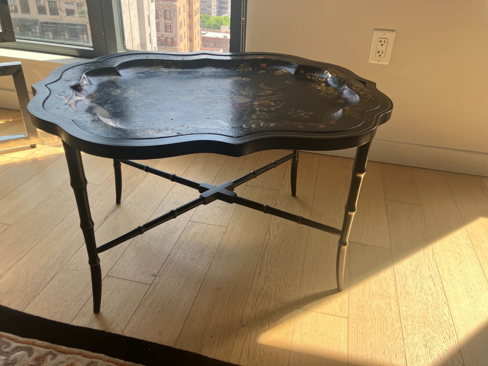 Scalloped Floral Towle Tray on Custom Stand English c. 1850