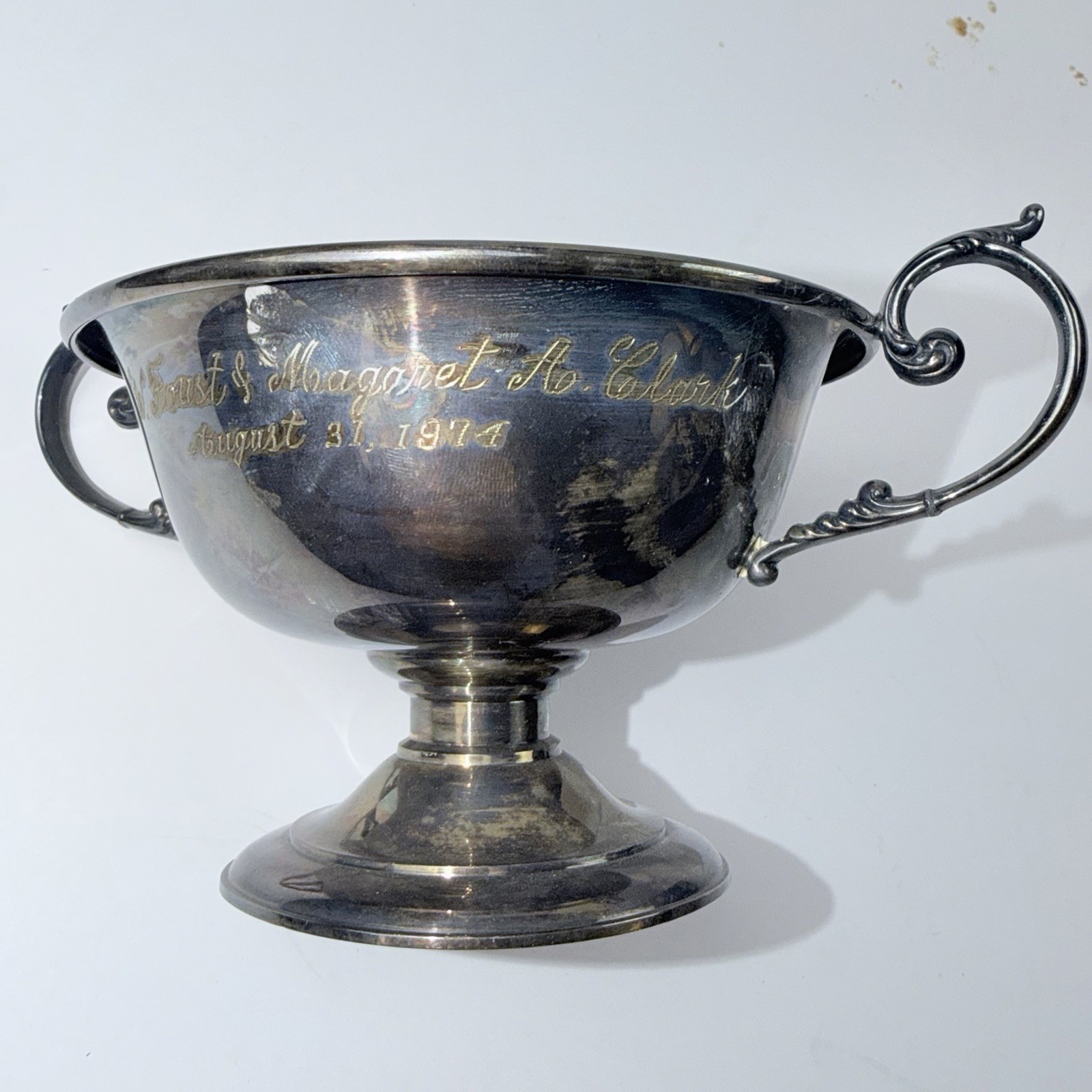 Reed & Barton Silverplate Footed Trophy Bowl 843 Wedding Engraved 1974 4.5”