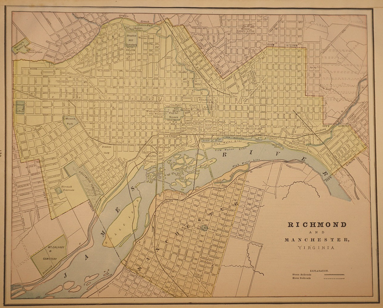 1892 City Map ~ Richmond & Manchester, Virginia (11×14)-#23