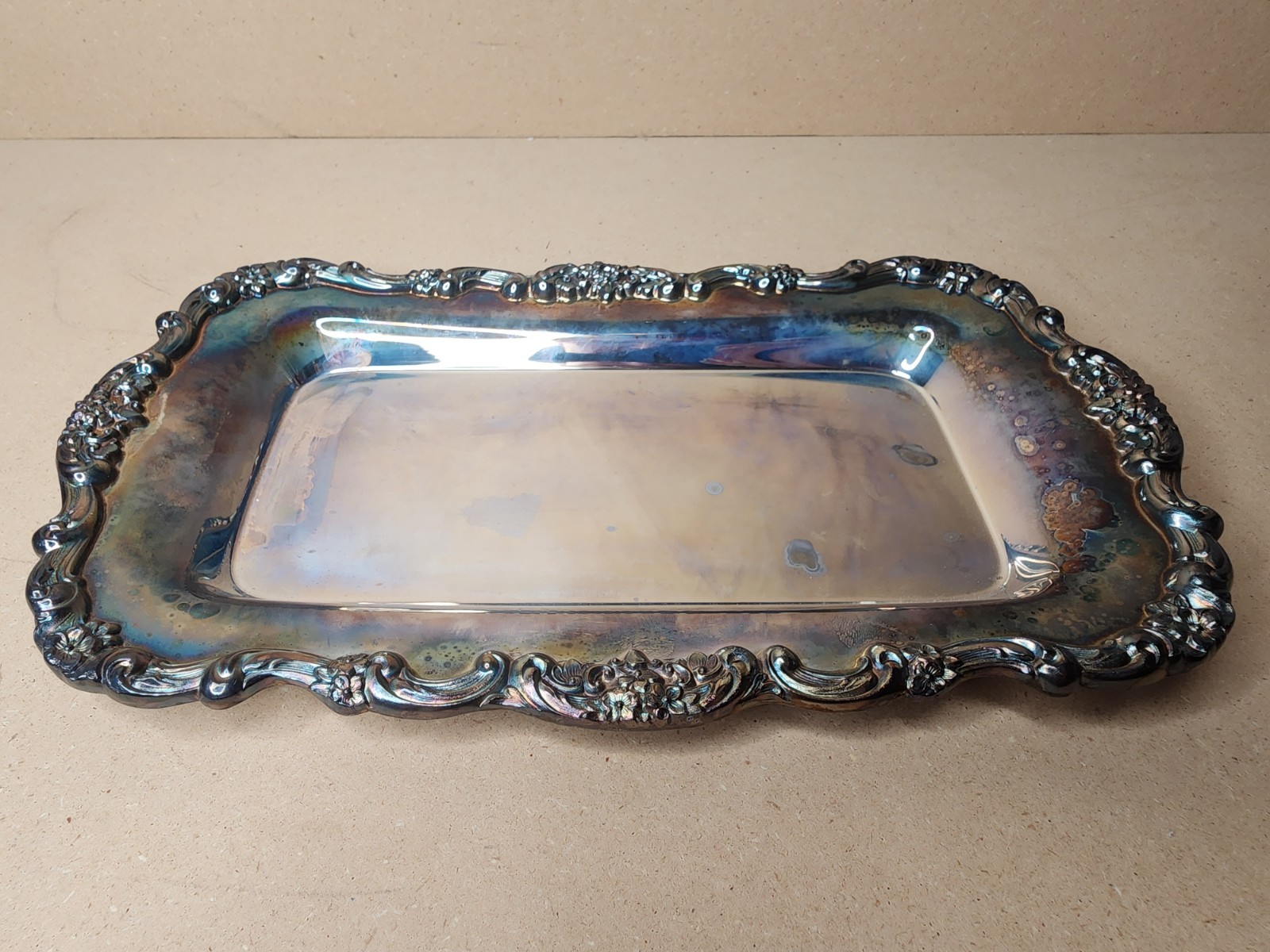 Vintage Poole Silver Co. Lancaster Rose Rectangular Tray