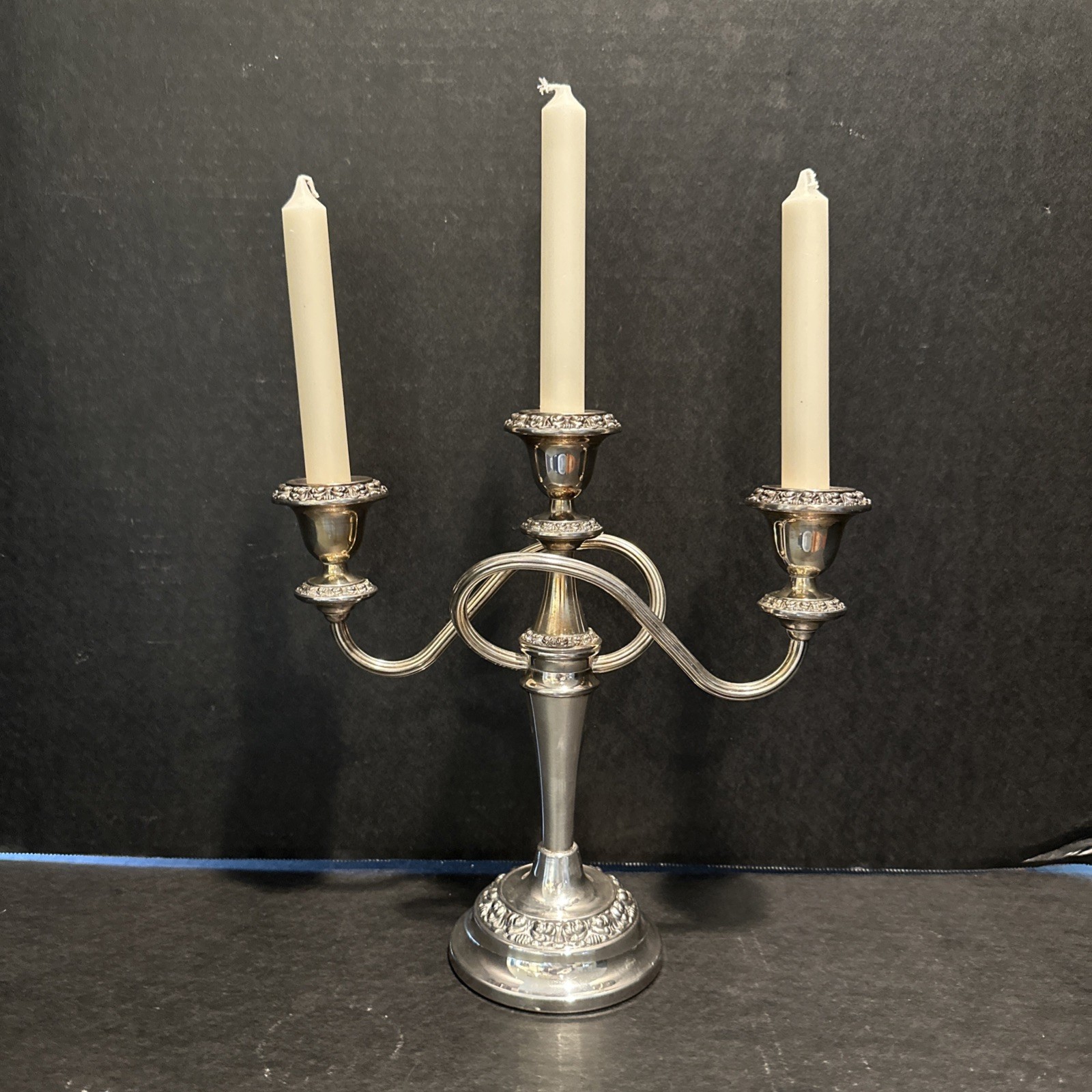 Vintage Ianthe Silver Plate Candelabra 3-Light Candle Twisted Holder England 10″
