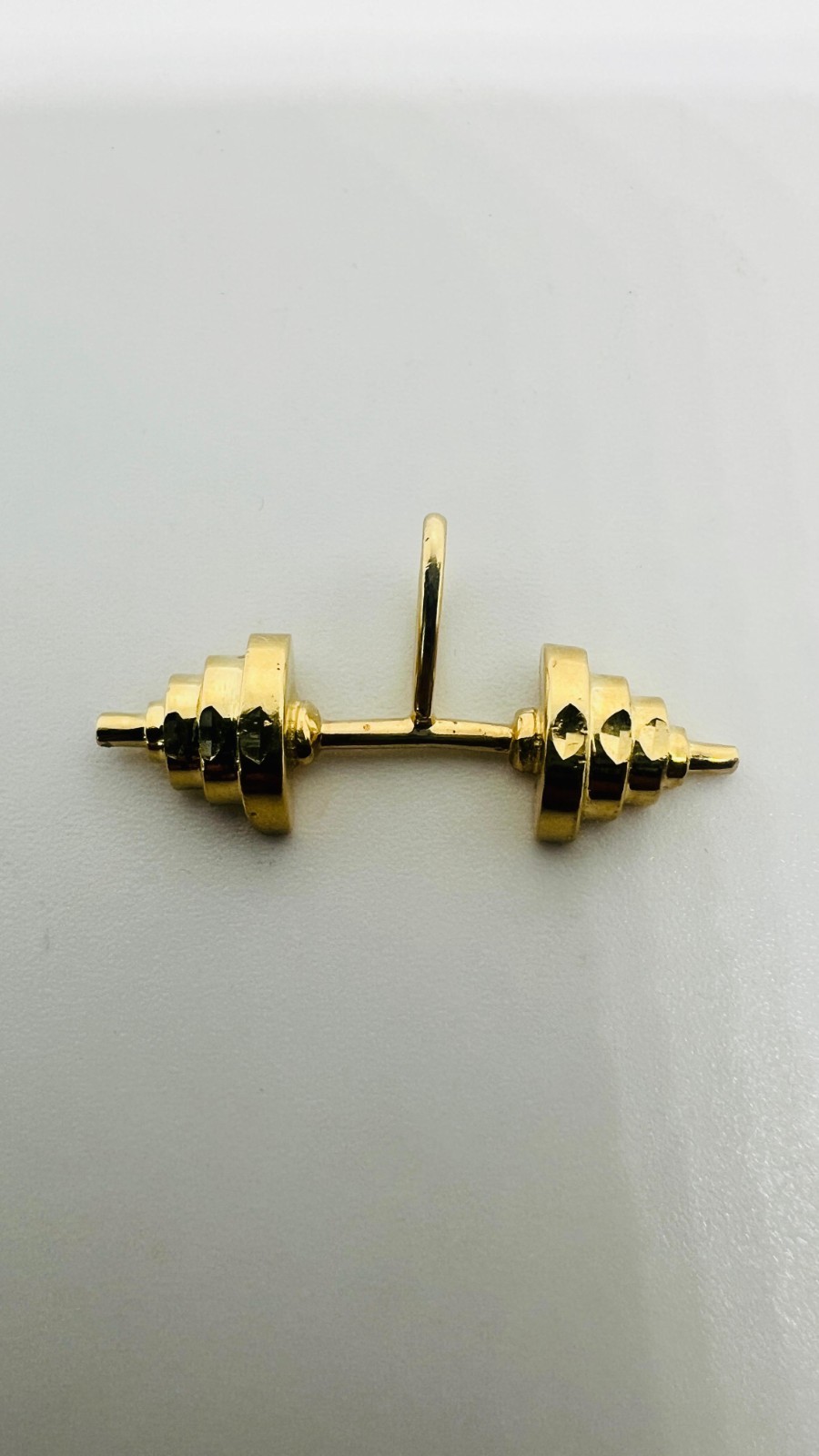 14K Solid Gold Dumbbell Pendant, 3D Fitness Charm, Weightlifting Gym Necklace
