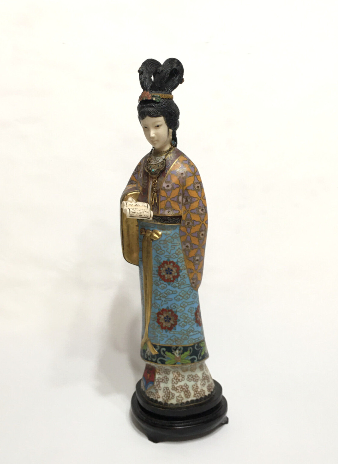 Fine Old Chinese Cloisonne Woman Figurine statue
