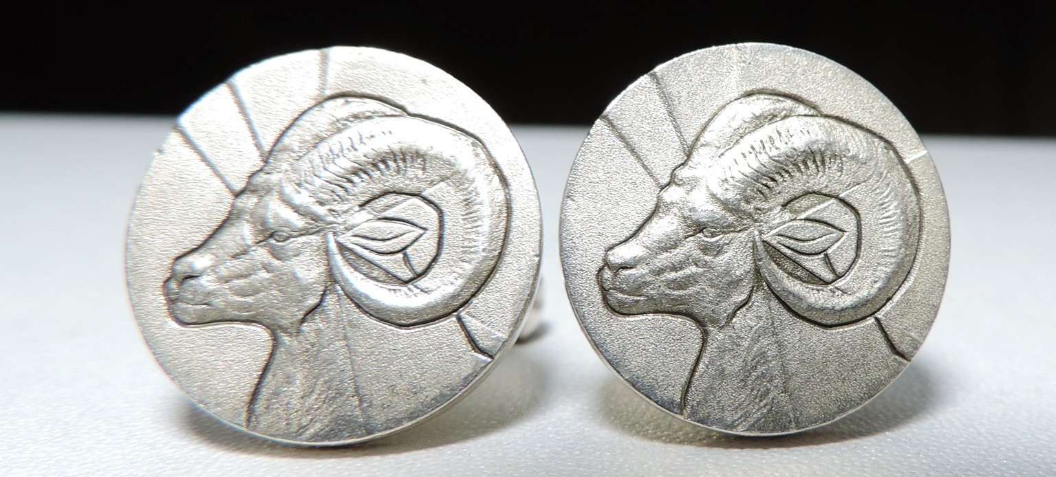 Japanese Signed Sterling Silver big Horn Sheep Ram Cufflinks & Tie Clip Set 28g
