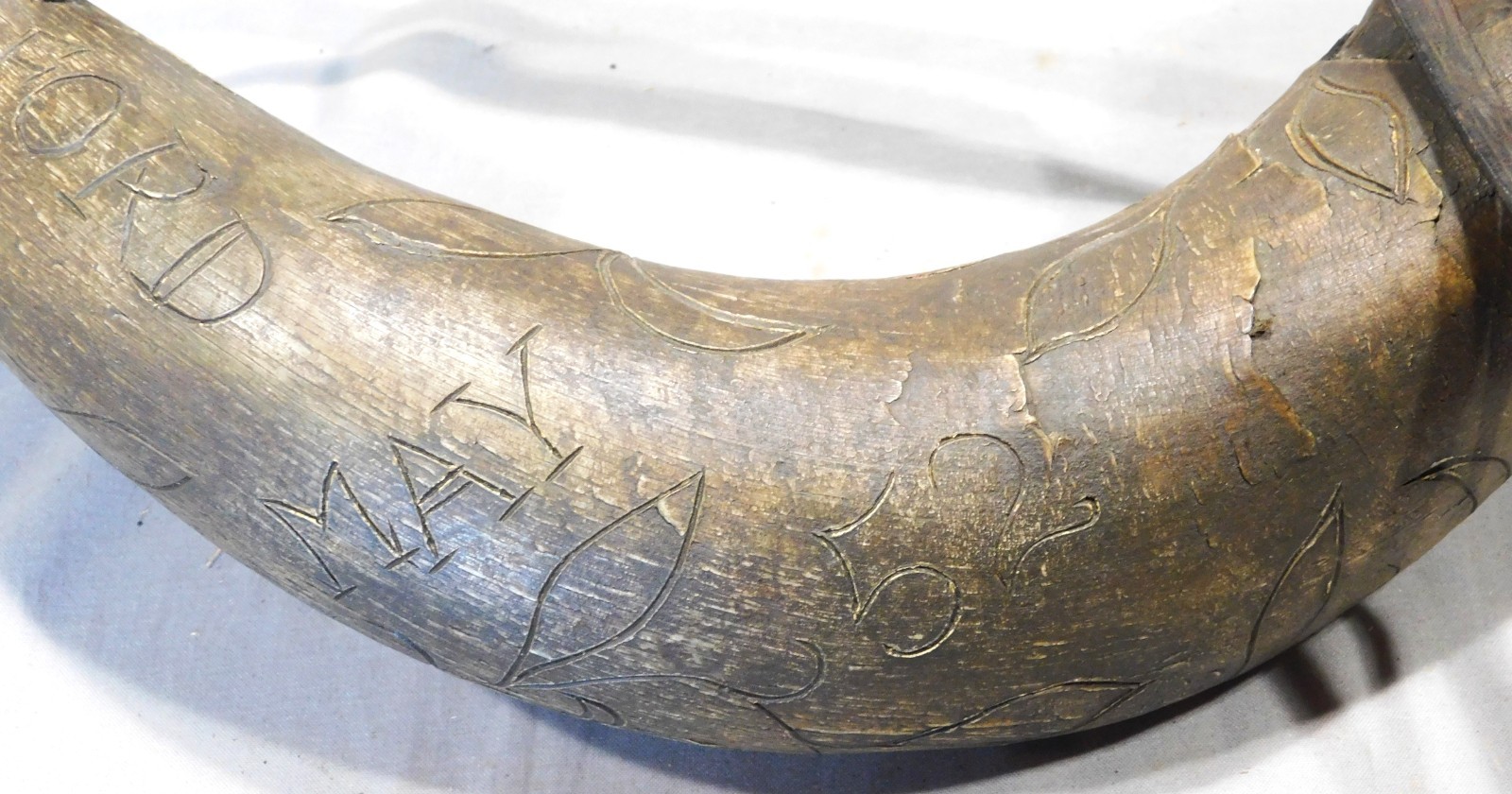 Antique Carved Powder Horn James Perkins Guilford CT Dated May 1852 Folk Art