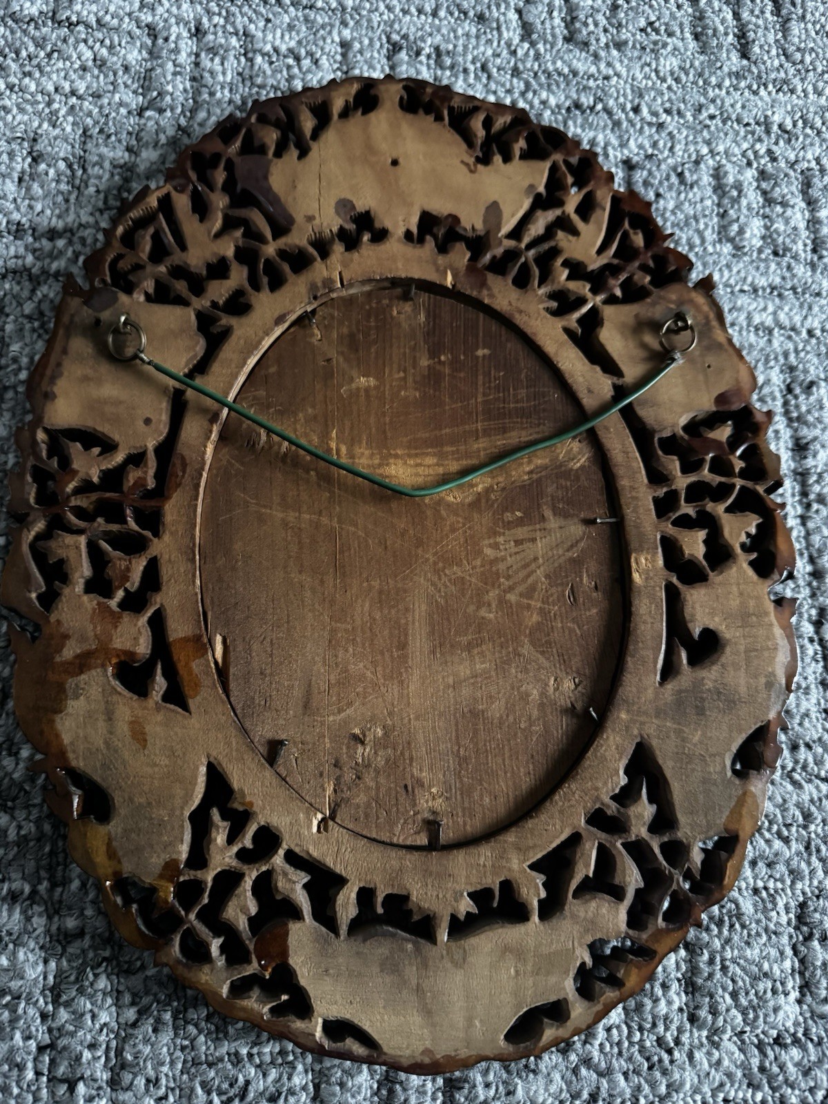 Antique Chinese Hardwood carved Frame Early 20thC (31 x 24cm) with embroidery