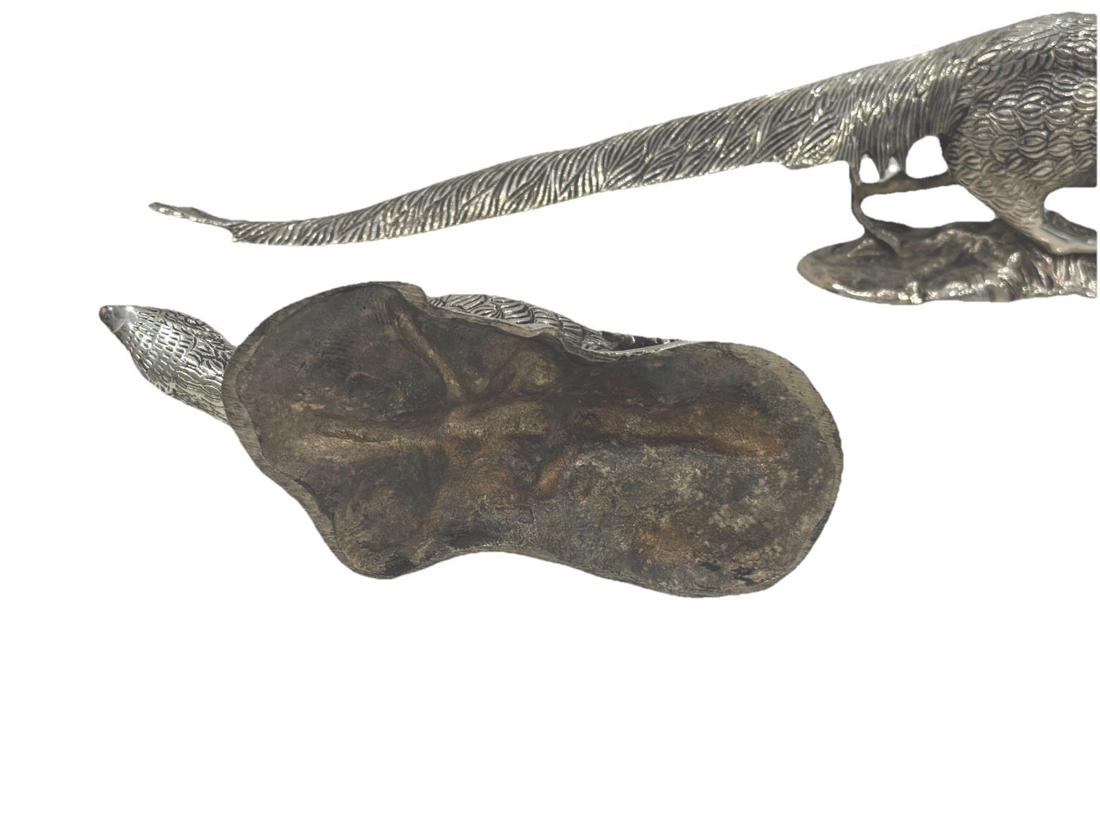 Pair Antique Victorian Silver Plated Bronze Pheasants Table Ornaments/Sculptures