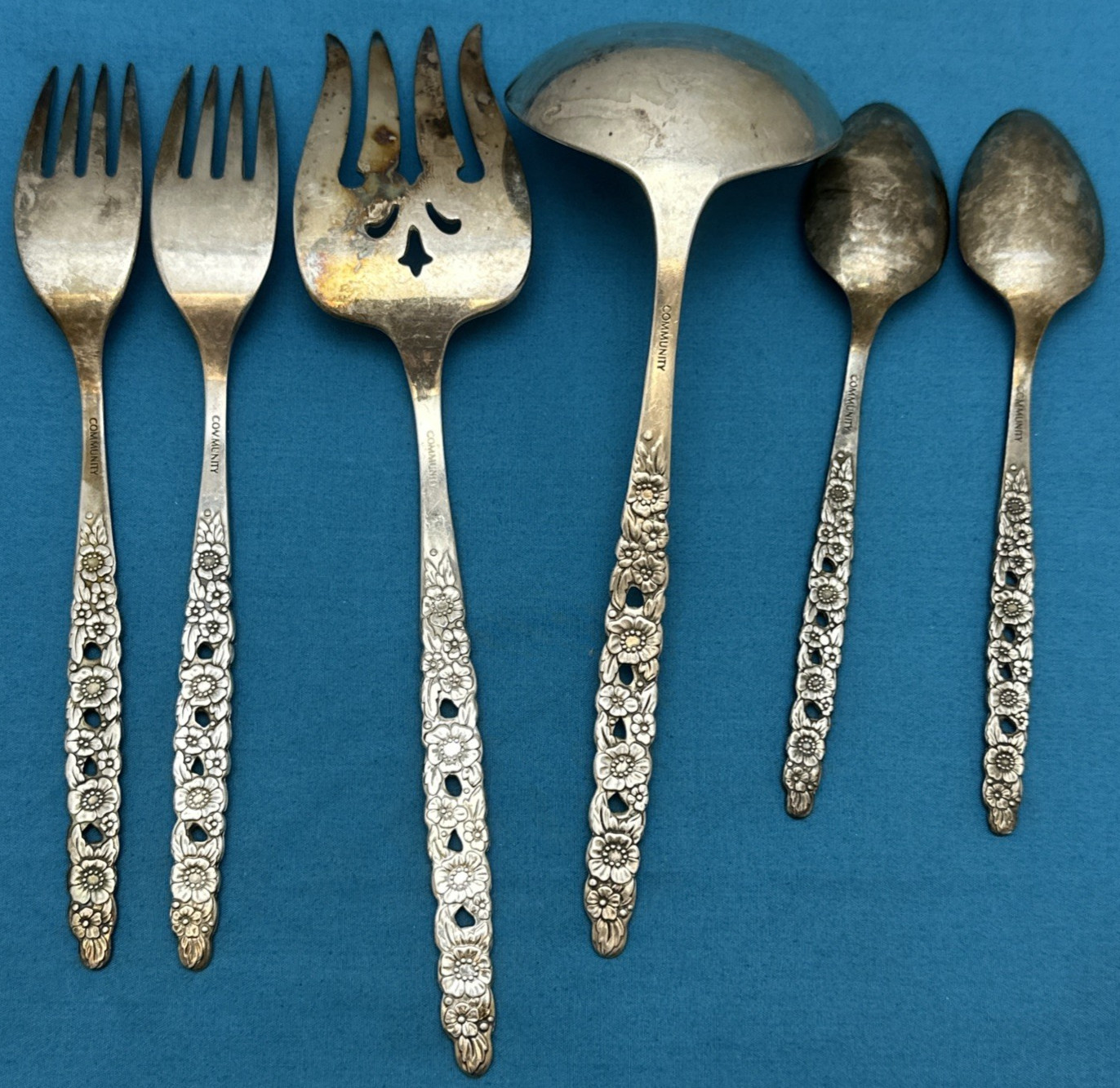 6 Pc SILVER VALENTINE Silverplated FORKS SPOONS & SERVING PCS by Community