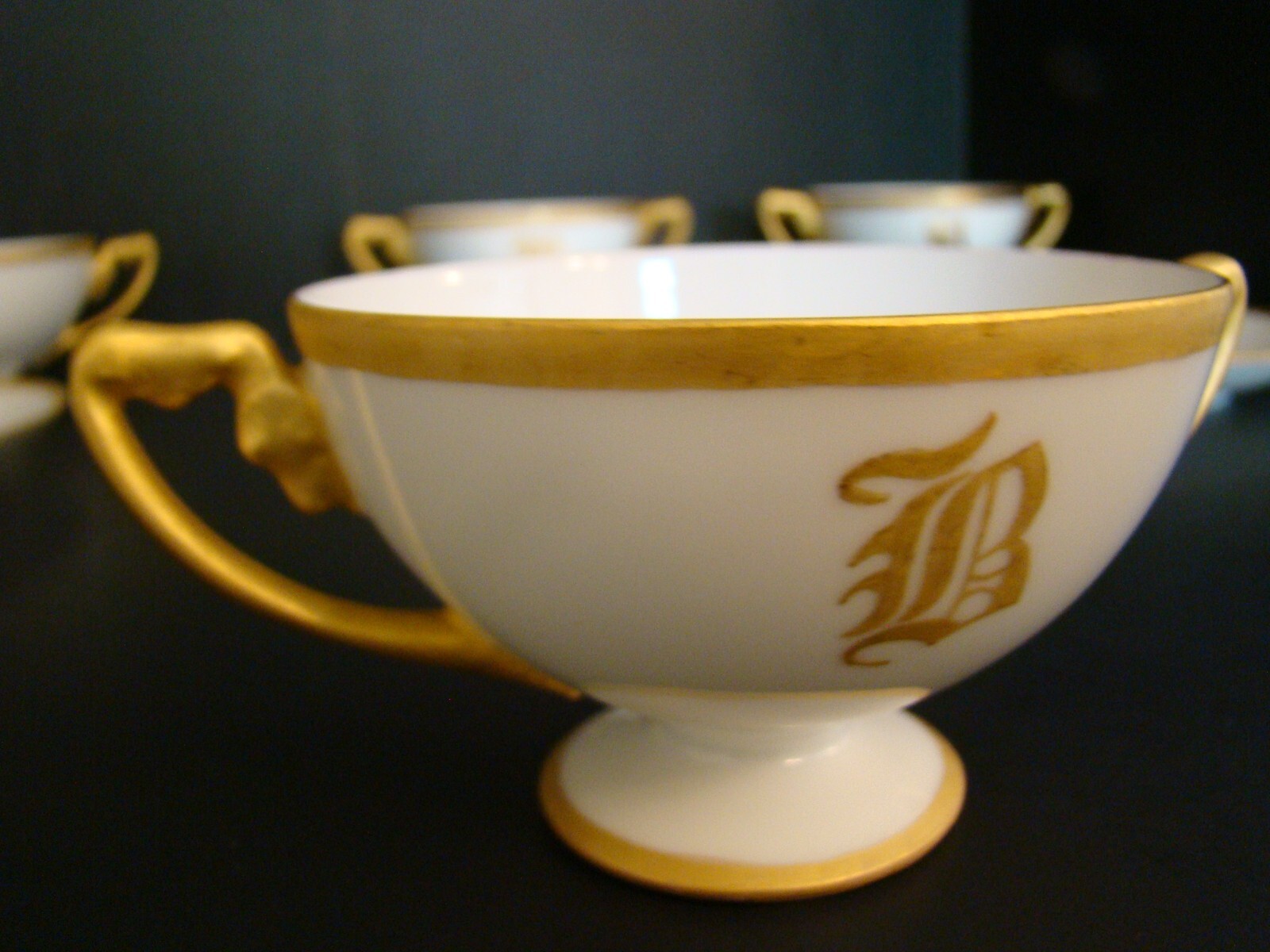 4 Hand Painted Rosenthal Consomme Cups/Saucers ca. 1914-15 “B” Monogram
