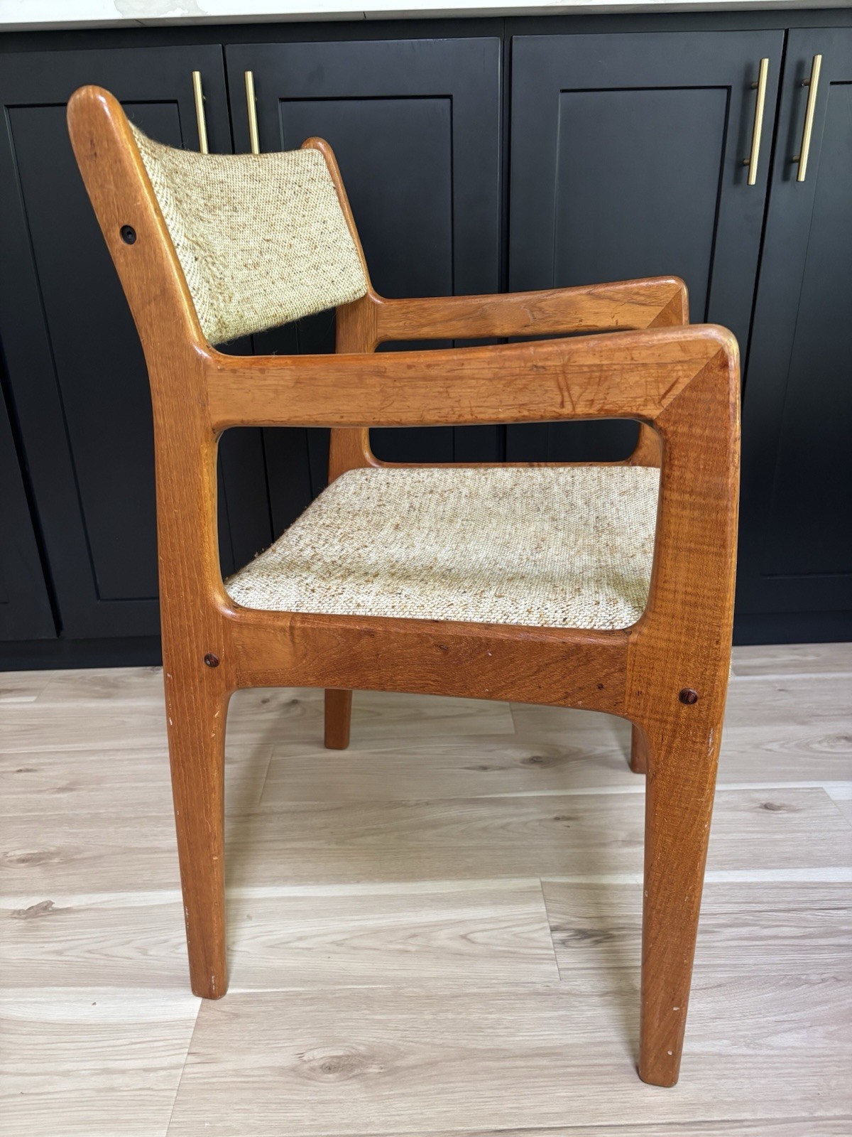 MCM Farso Stolefabrik Danish Teak Chair with Upholstered Woven Fabric