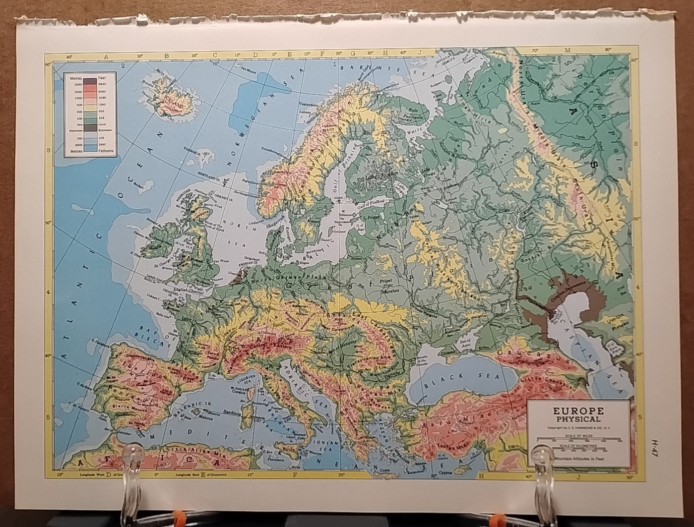 1973 Vintage EUROPE PHYSICAL Atlas Map MCM Hammond Medallion World Atlas