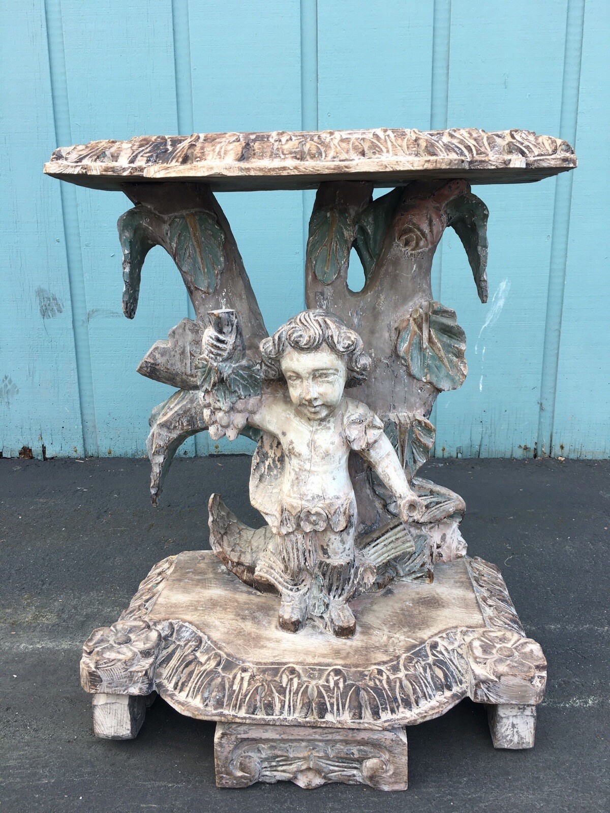 Antique Mexican Side Table Console Bacchus Wine Grapes Vineyard Early California