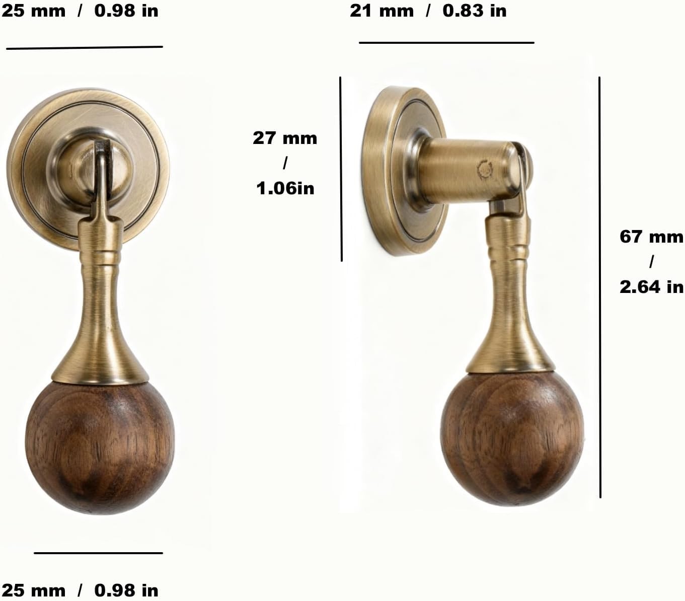 2 Teardrop Drawer Door Pulls Knobs Walnut Wood Antique-Brass Victorian Eastlake