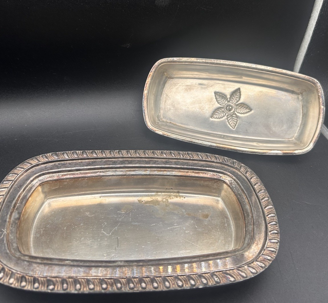 Vintage Silver plate Copper Butter Dish F.B. Rogers Silver Co. 1959 Rose Finial