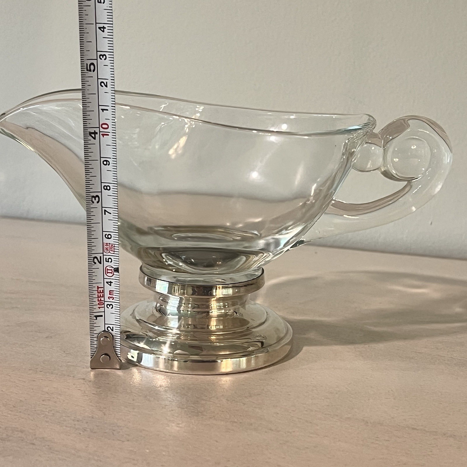 Vintage Frank M Whiting Silver Plate Glass Gravy Boat Creamer Heavy