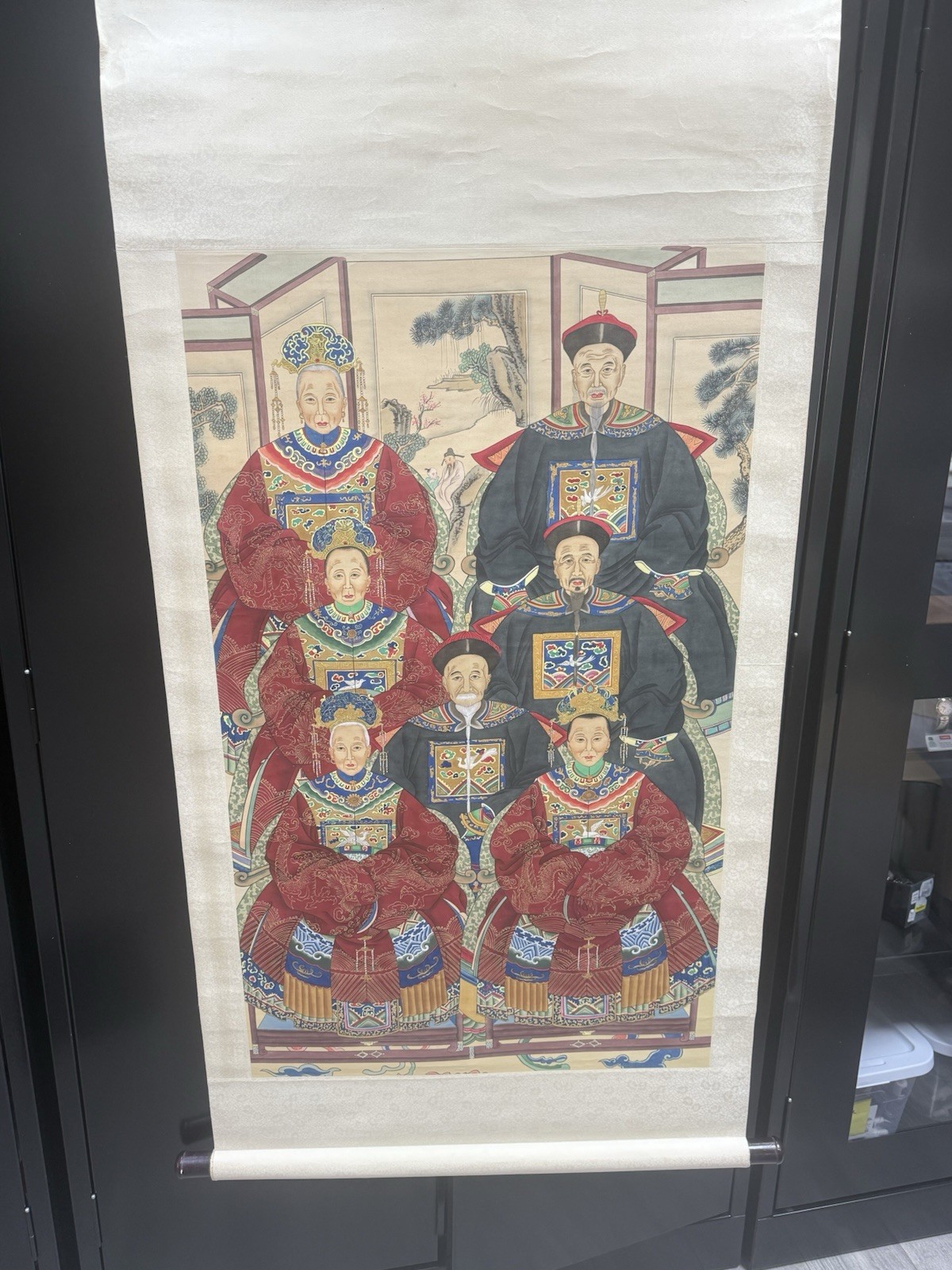 Antique Chinese Multi-Generational Ancestor Portrait Painting Large Silk Scroll
