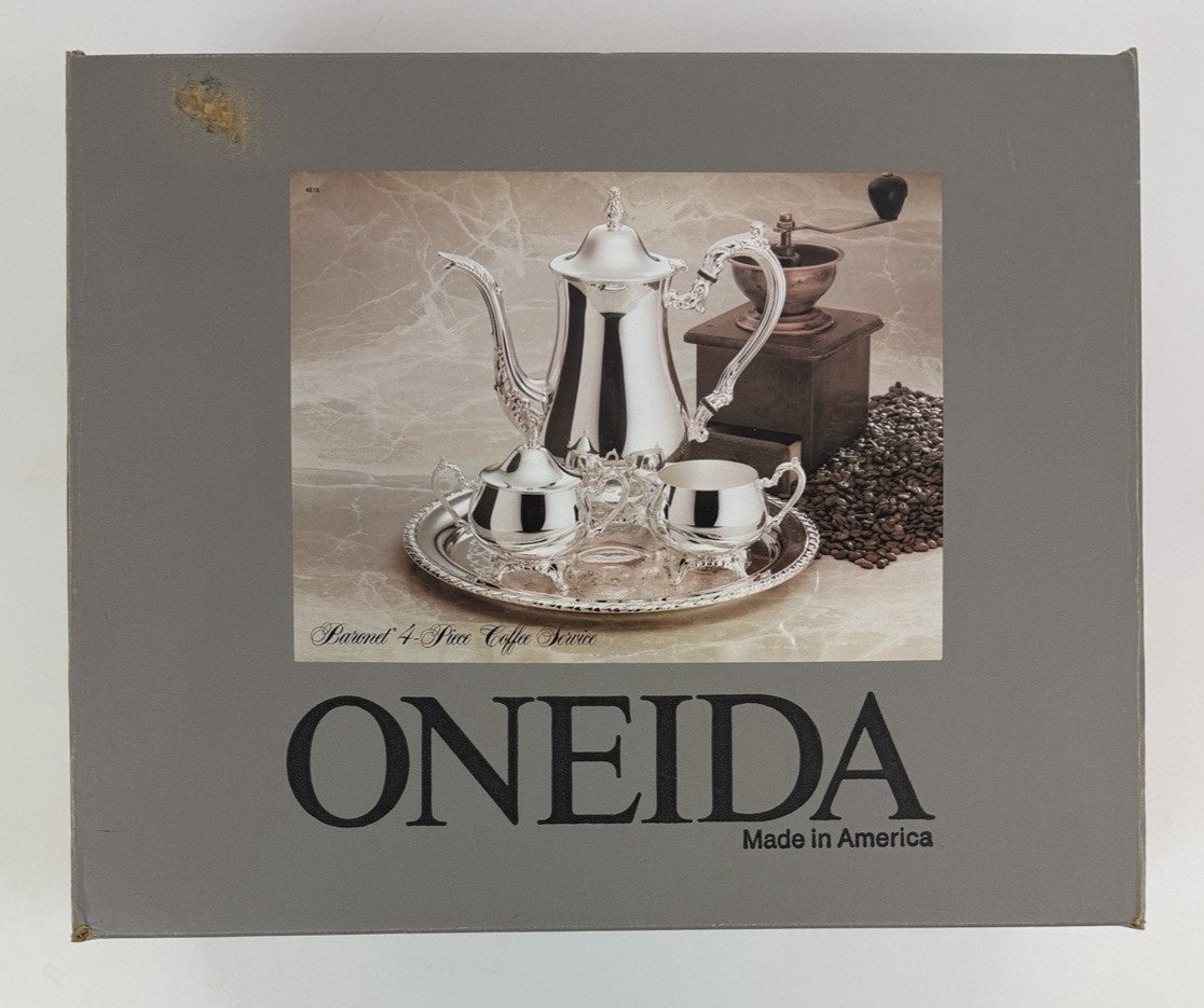 Oneida Baronet Silverplate 4 Piece Coffee Service Set With Box Vintage USA-NIB
